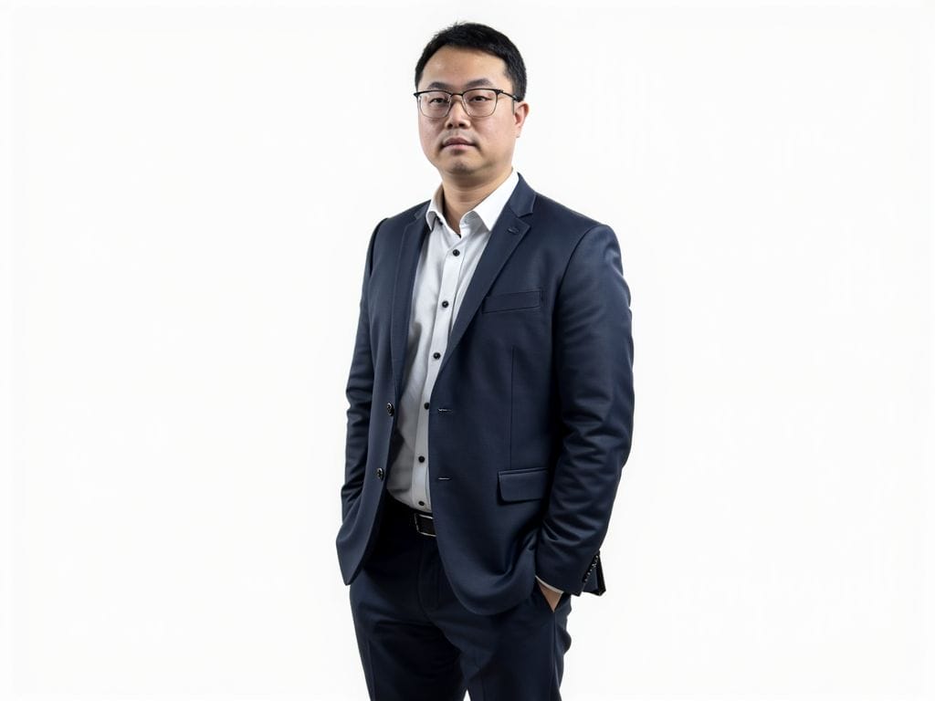 Portrait of a businessman in a dark suit and glasses