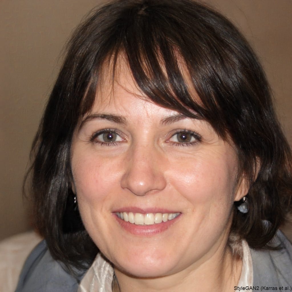 Smiling woman with shoulder-length brown hair.