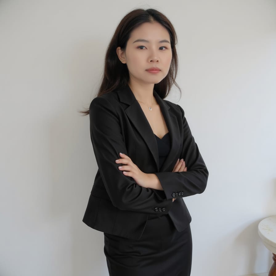 Femme d'affaires confiante en costume noir, bras croisés