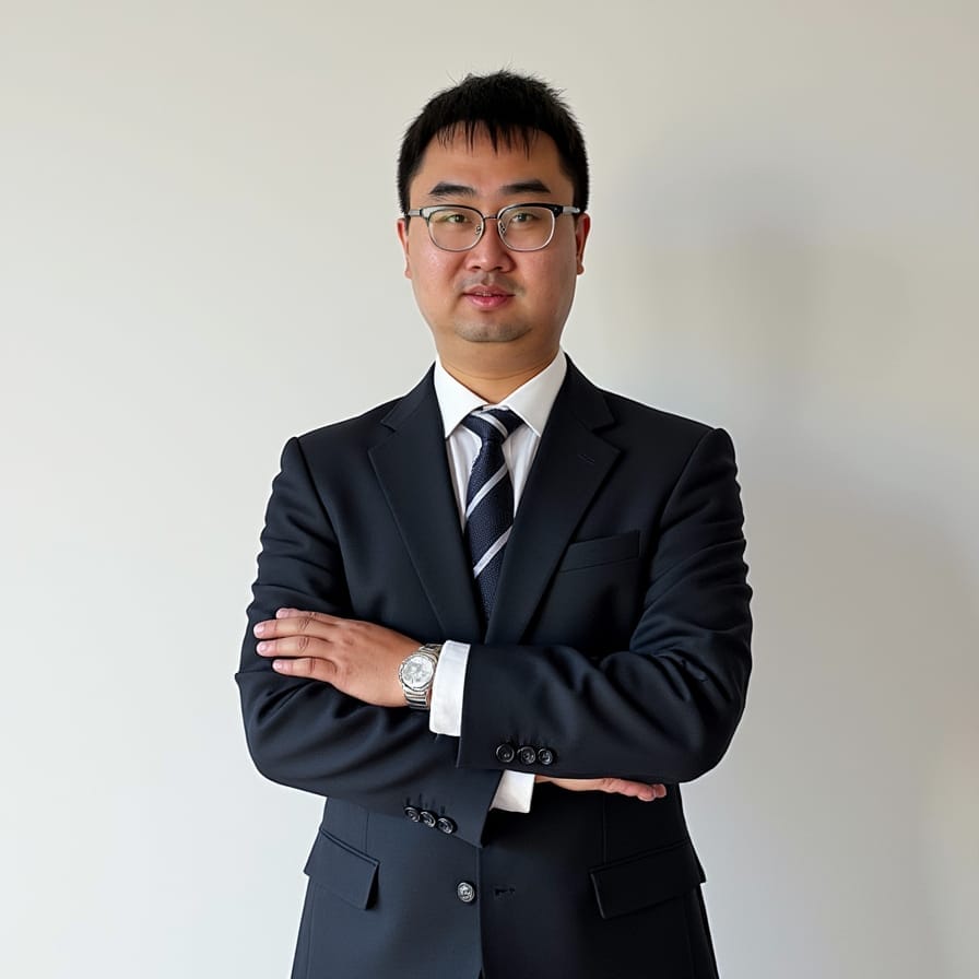 Portrait d'un jeune homme d'affaires asiatique en costume, les bras croisés.