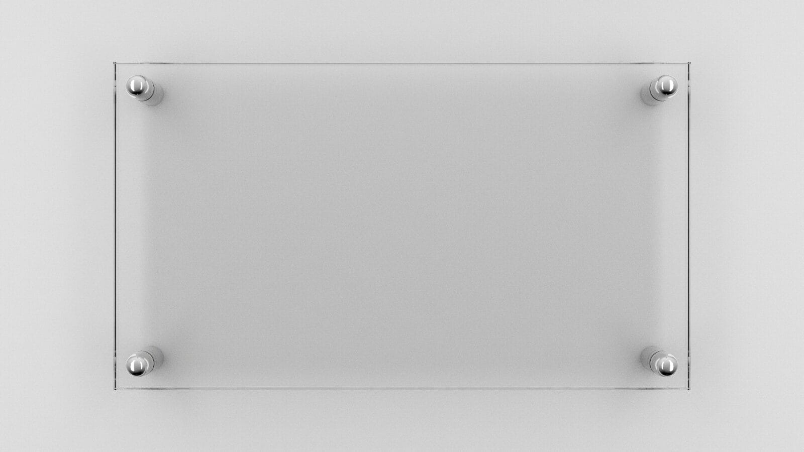 Panneau rectangulaire transparent avec entretoises argentées montées sur un mur.