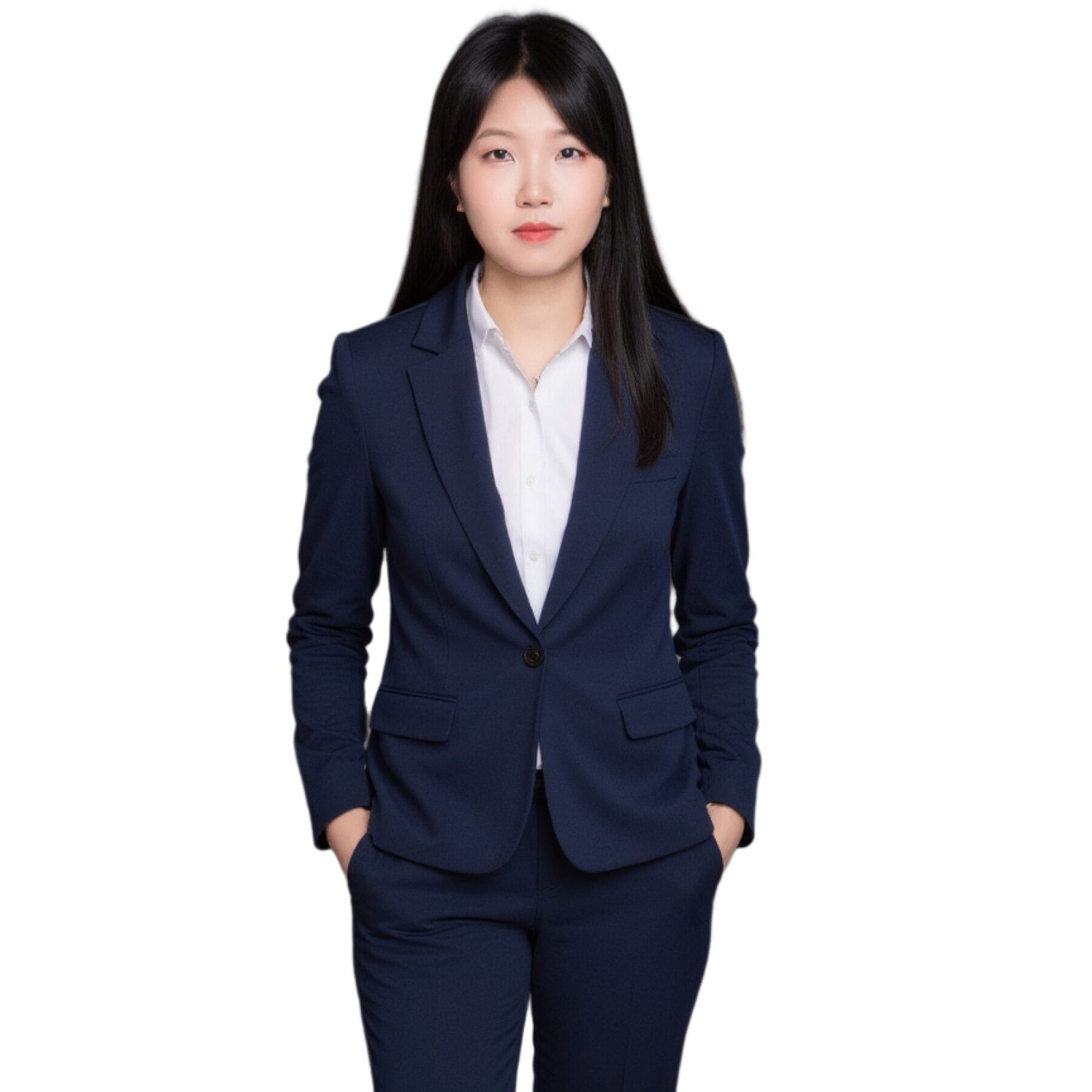 Femme d'affaires confiante en tailleur bleu marine