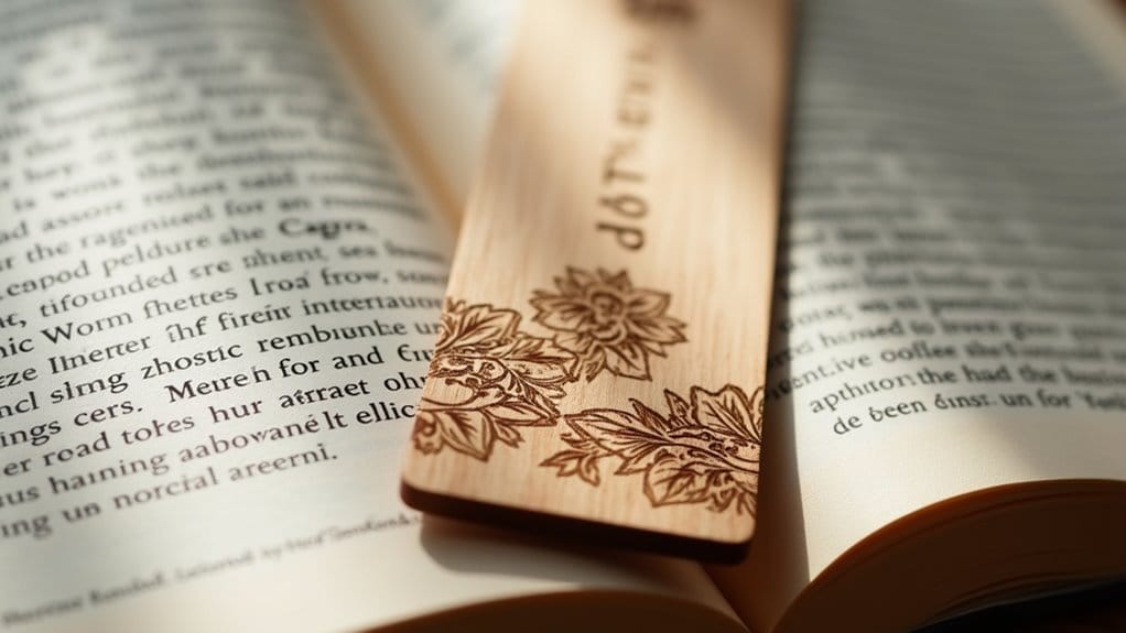 Marque page bois personnalisé au motif floral. Cadeau unique et durable.