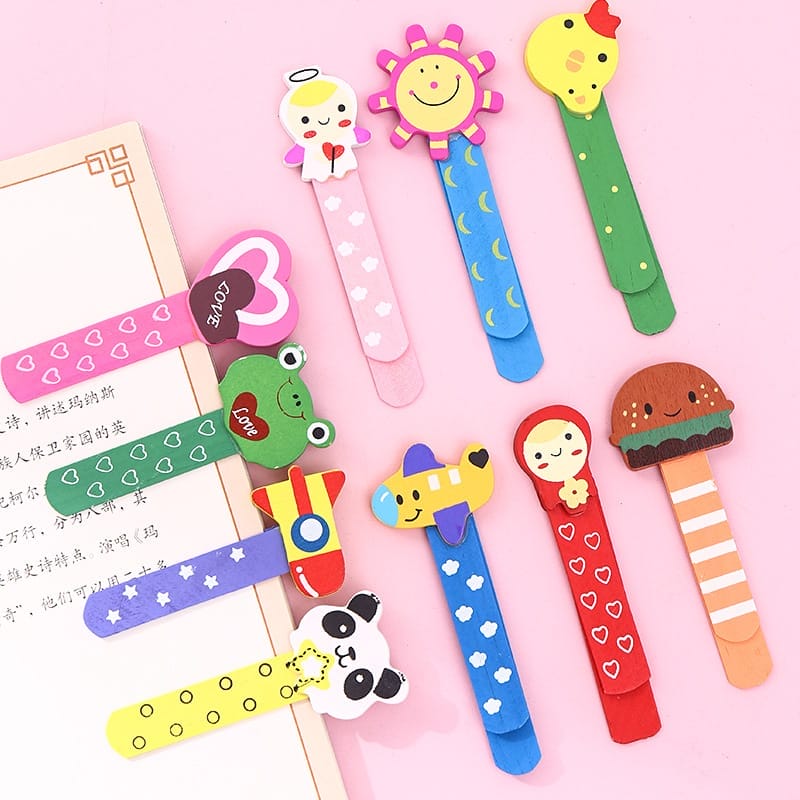 Marque-pages en bois mignons et animés pour enfants. Vente en gros.