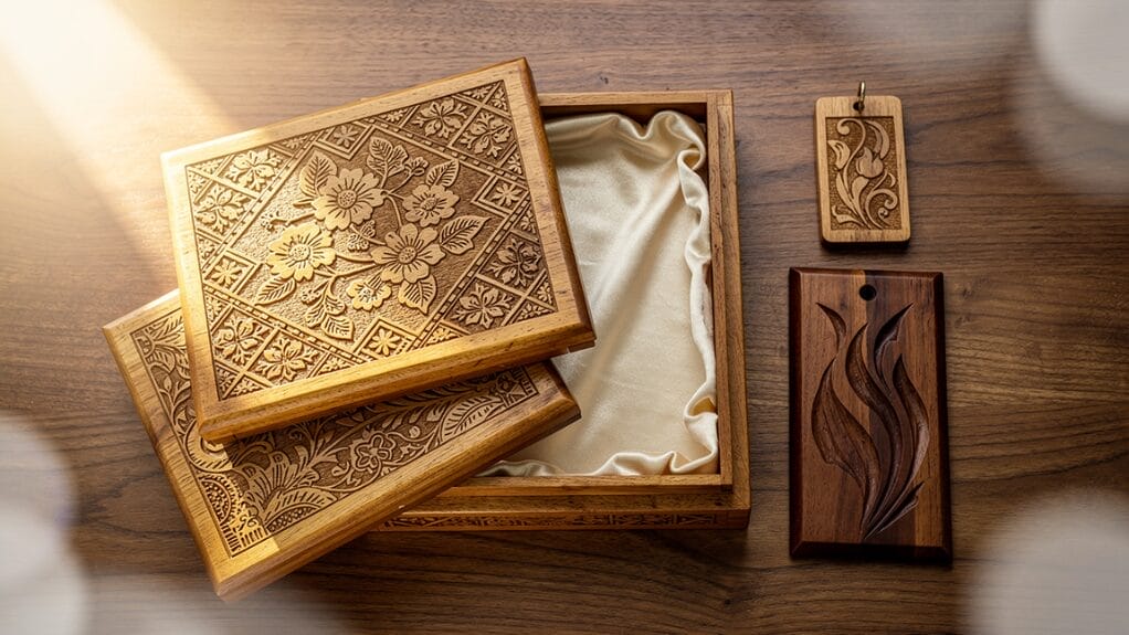 Boîte en bois sculpté et objets décoratifs en bois, pour un guide d'achat B2B.