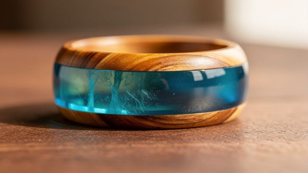 Bague en bois avec résine bleue, motif d'arbre. Types de bagues.