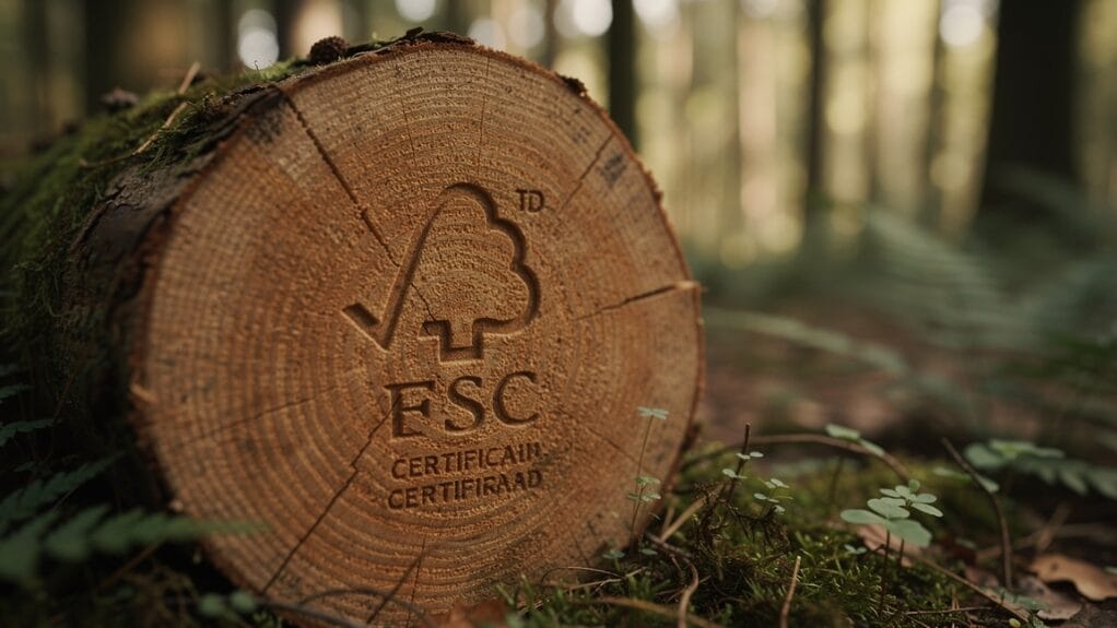 Bûche de bois avec le logo FSC, gage de gestion forestière durable.