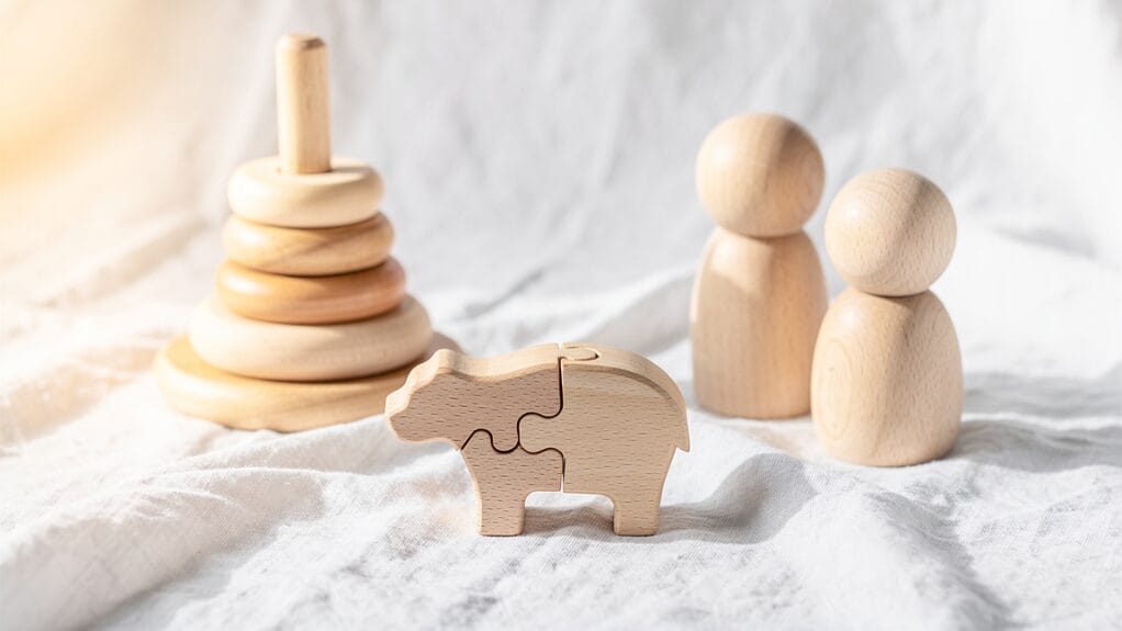 Objets en bois durables pour enfants : puzzle ours, tour à empiler, figurines