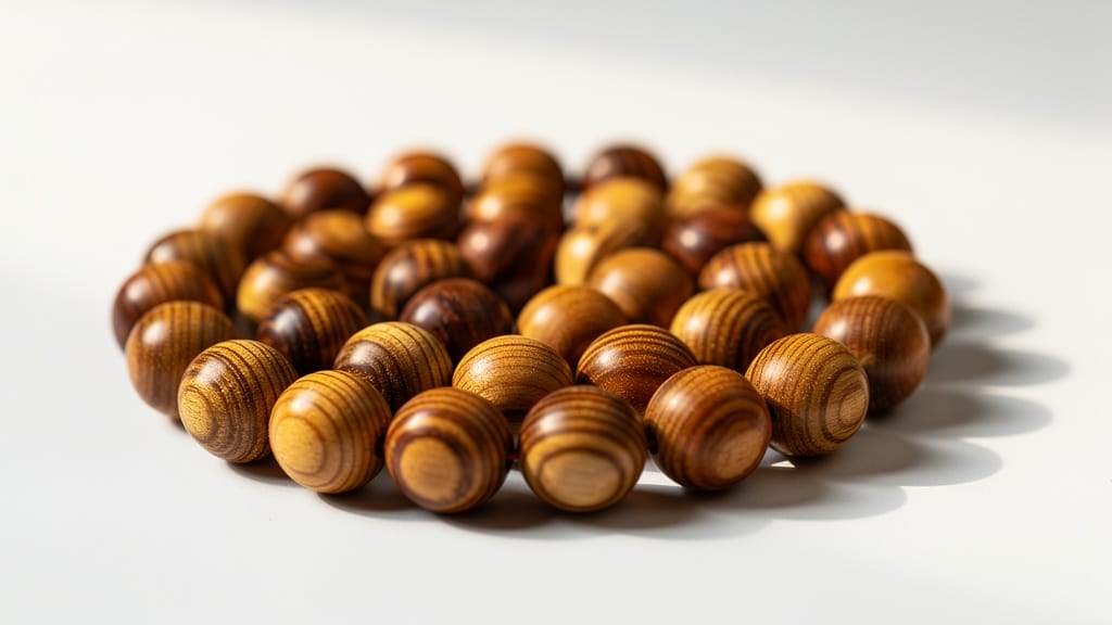 Perles rondes en bois de santal, idéales pour l'artisanat bois.